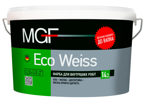 Фарба MGF Eco Weiss M1 Для фарбування стін та стель всередині приміщень 14кг.